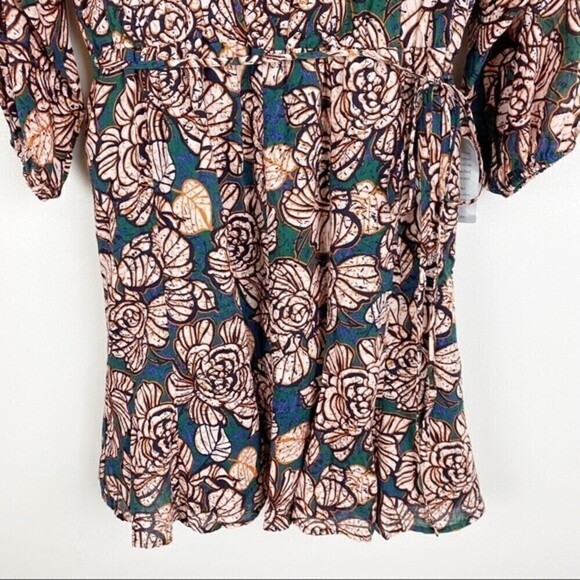 Donna Morgan Floral Crewneck Bishop Sleeve A-line Mini Dress Green Size 10 NWT - Picture 4 of 9